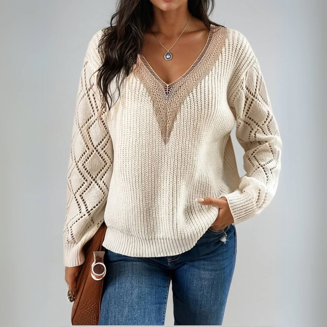 Damen Pullover V-Ausschnitt Strickmuster 2