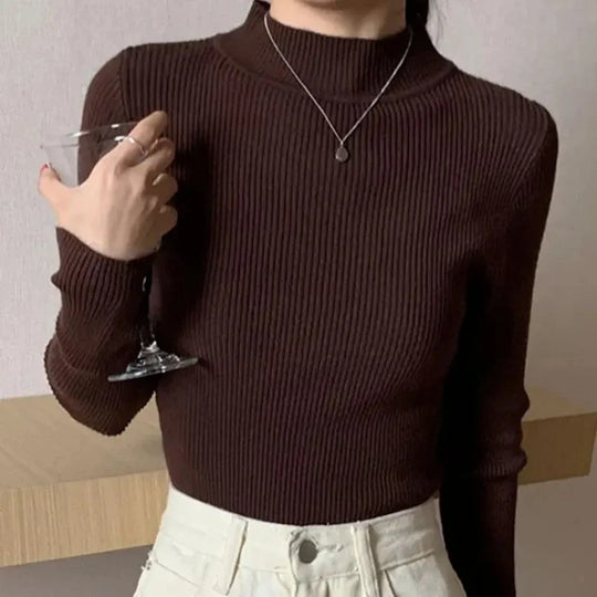 Damen Pullover mit Stehkragen Vintage Strick Basic 10