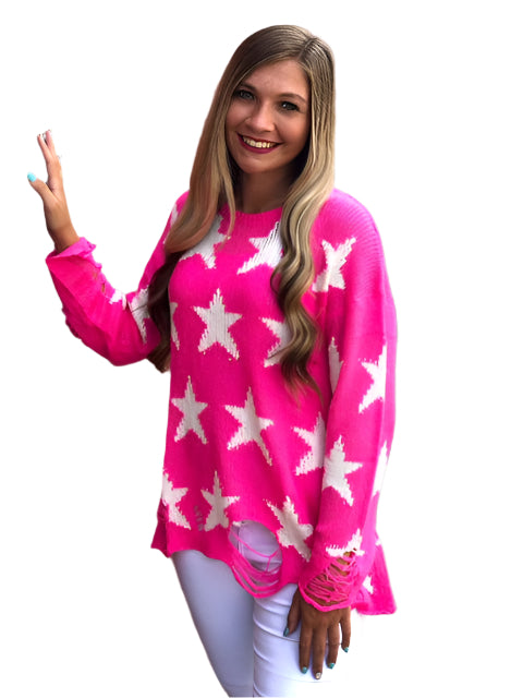 Damen Pullover mit Sternenprint, Rundhalsausschnitt, Langarm, Leicht 0