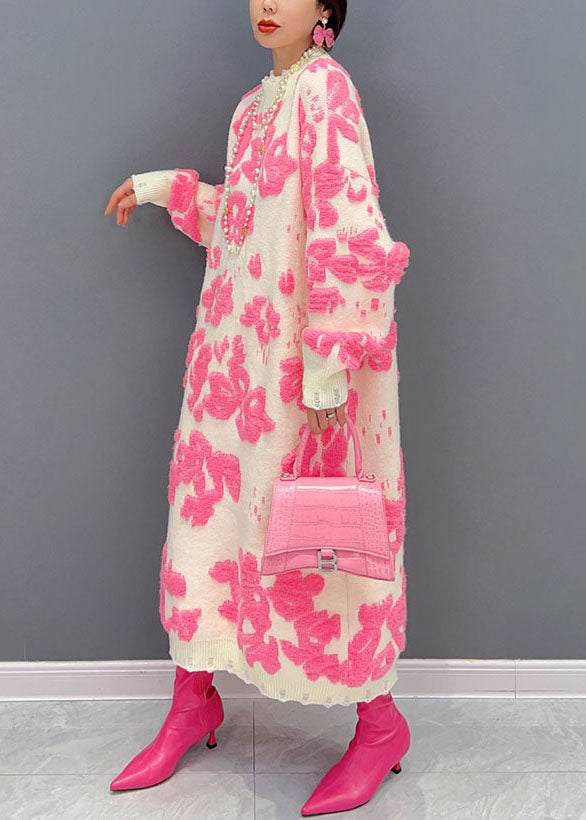 Damen Pulloverkleid Hochkragen mit Blumenmuster für Festliche Anlässe 2