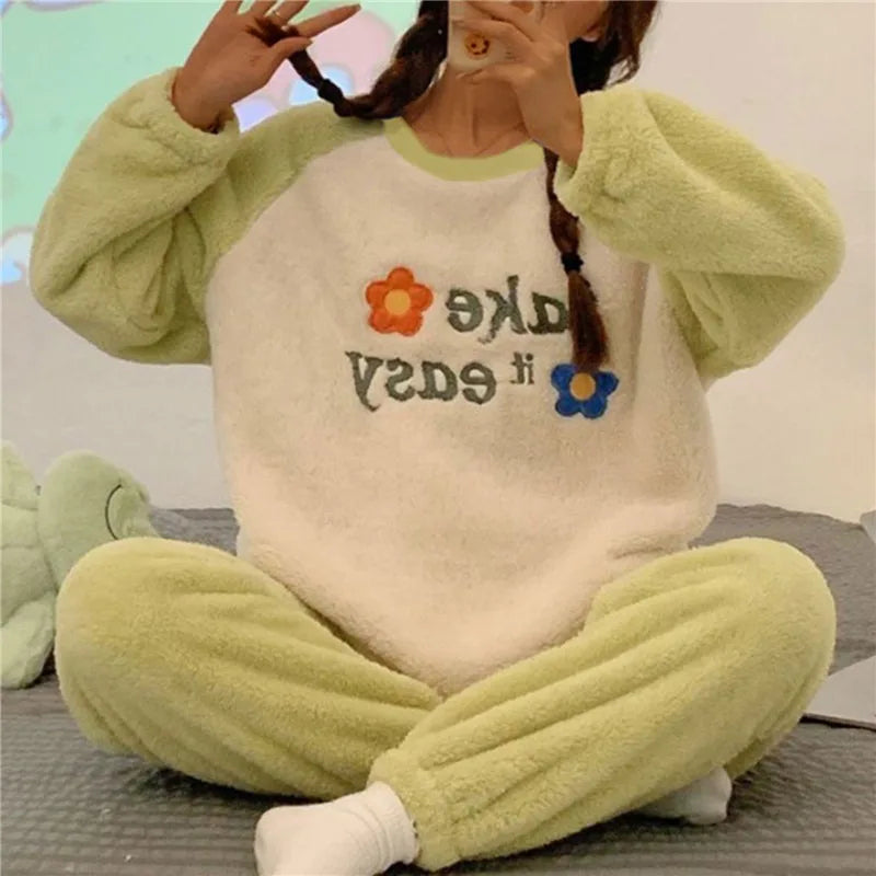 Damen Pyjama Set Bequem Baumwolle 2