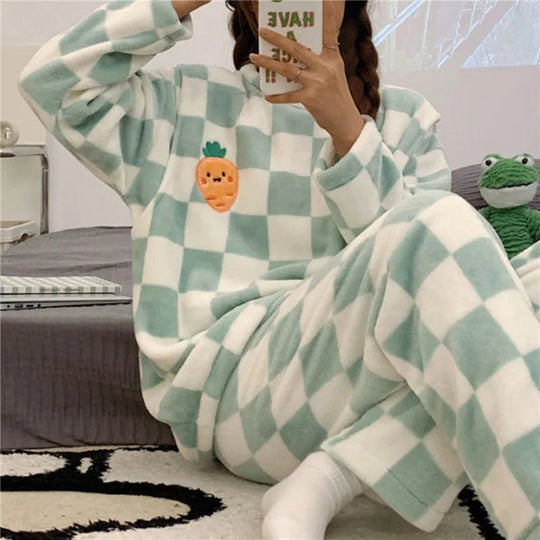 Damen Pyjama Set Bequem Baumwolle 3