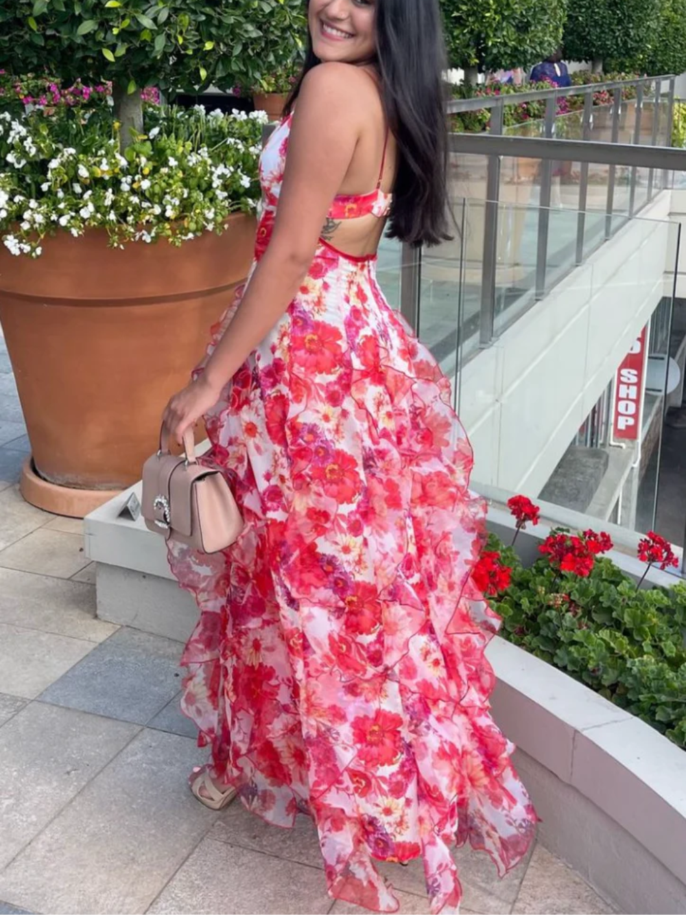 Damen Rüschenkleid Floral Muster 8