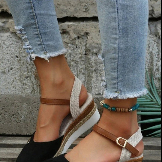 Damen Sandalen Geschlossene Zehenform mit Erhöhter Sohle für Sommerschuhe 5