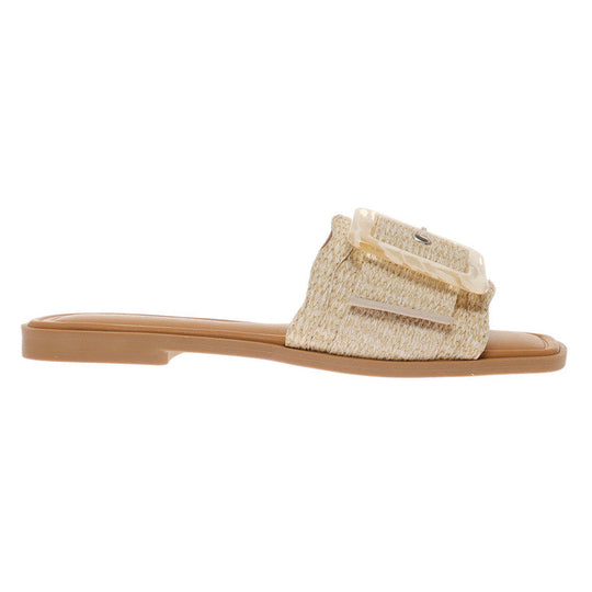 Damen Sandalen Naturfarbe mit Schnalle aus Kunstleder für den Sommer 0