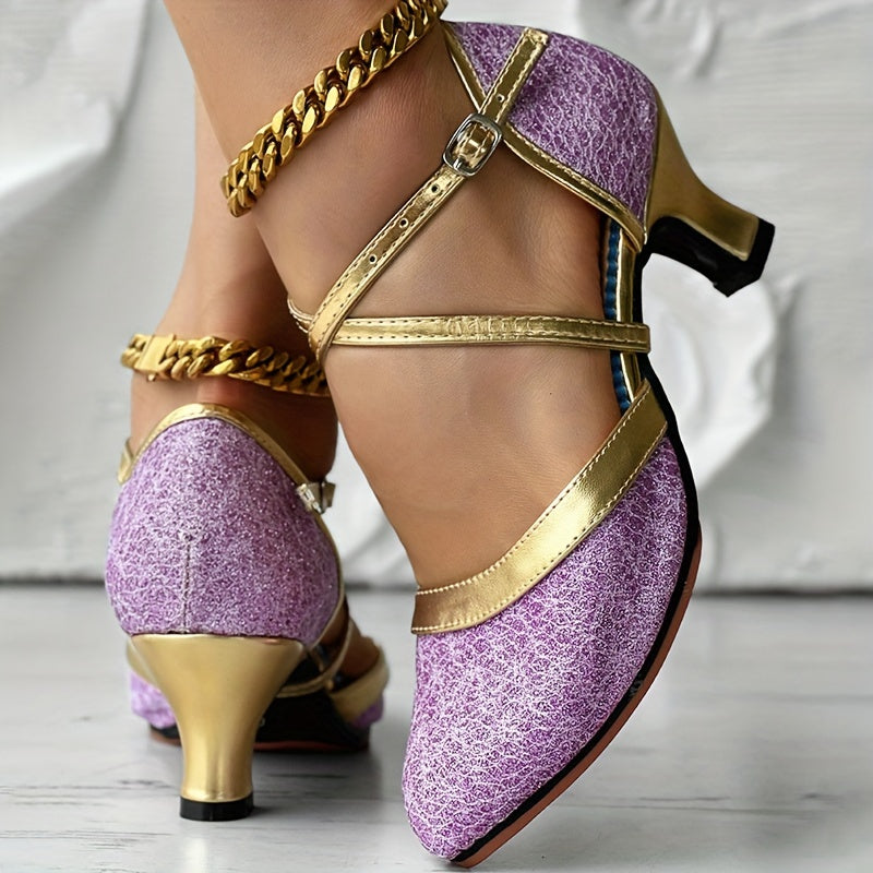 Damen Sandalen mit Schnallenriemen und Glänzender Oberfläche 5