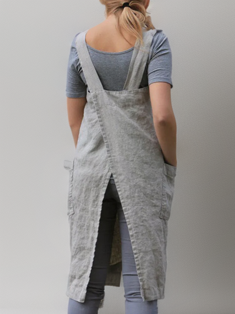 Damen Schürzenkleid Baumwolle mit Taschen 1