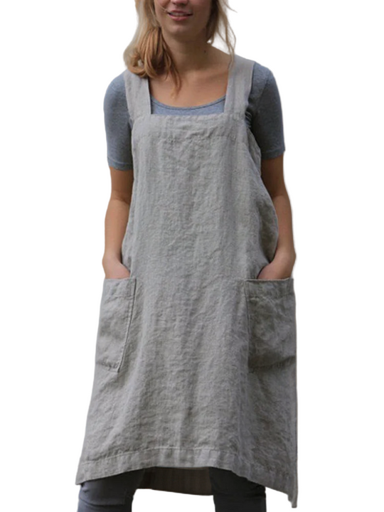 Damen Schürzenkleid Leicht mit Taschen 0