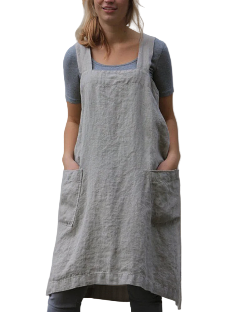 Damen Schürzenkleid Leicht mit Taschen 0