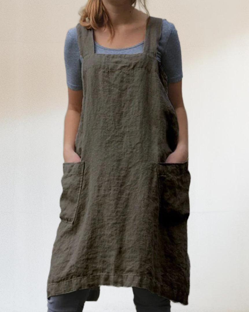 Damen Schürzenkleid Leicht mit Taschen 4