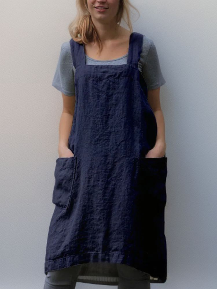Damen Schürzenkleid Leicht mit Taschen 5