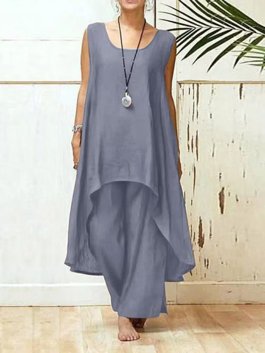Damen Set Ärmellos Weite Hosen Baumwolle Leinen 6