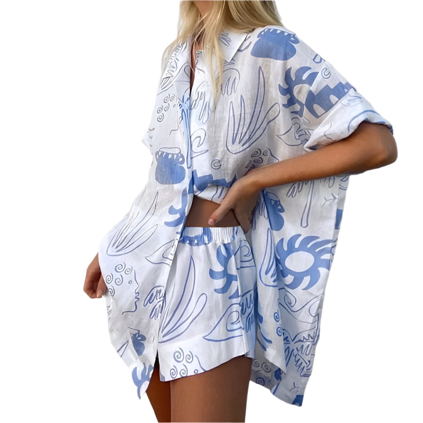 Damen Set Lässige Bluse und Shorts Atmungsaktives Gewebe 0