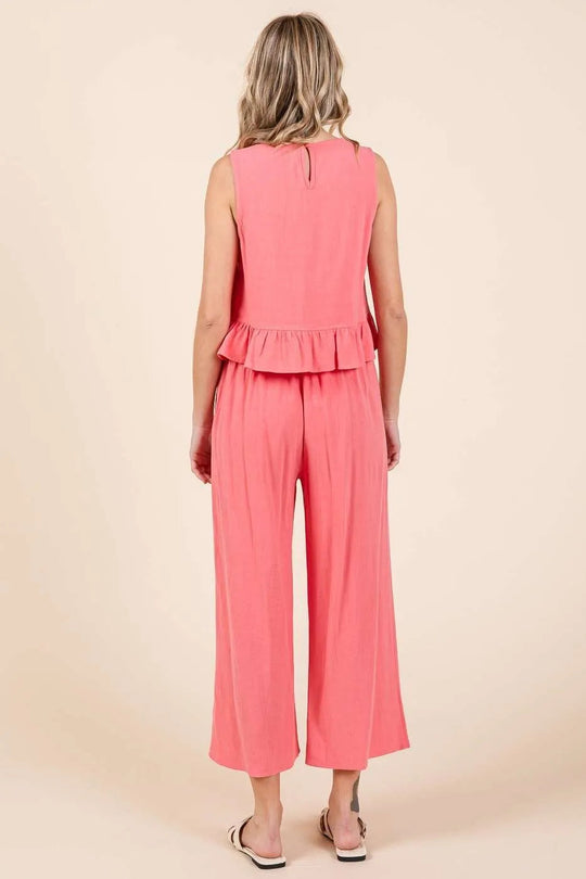 Damen Set aus Leinen mit Rüschentop und Hose 4