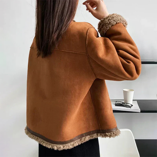 Damen Shearling Jacke mit Knopfverschluss 1