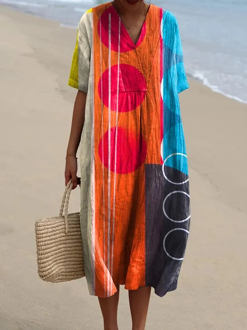 Damen Shirtkleid mit V-Ausschnitt und Taschen im Streifenmuster 10