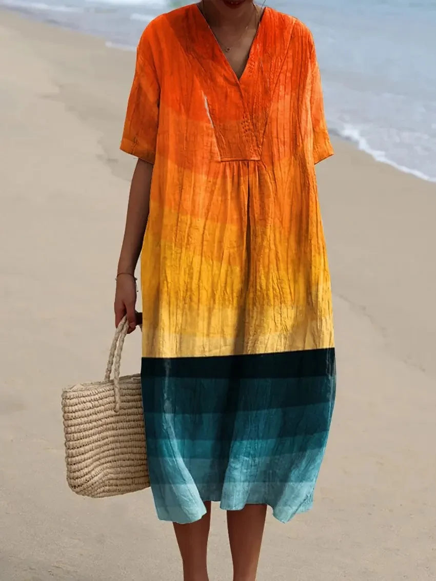 Damen Shirtkleid mit V-Ausschnitt und Taschen im Streifenmuster 8