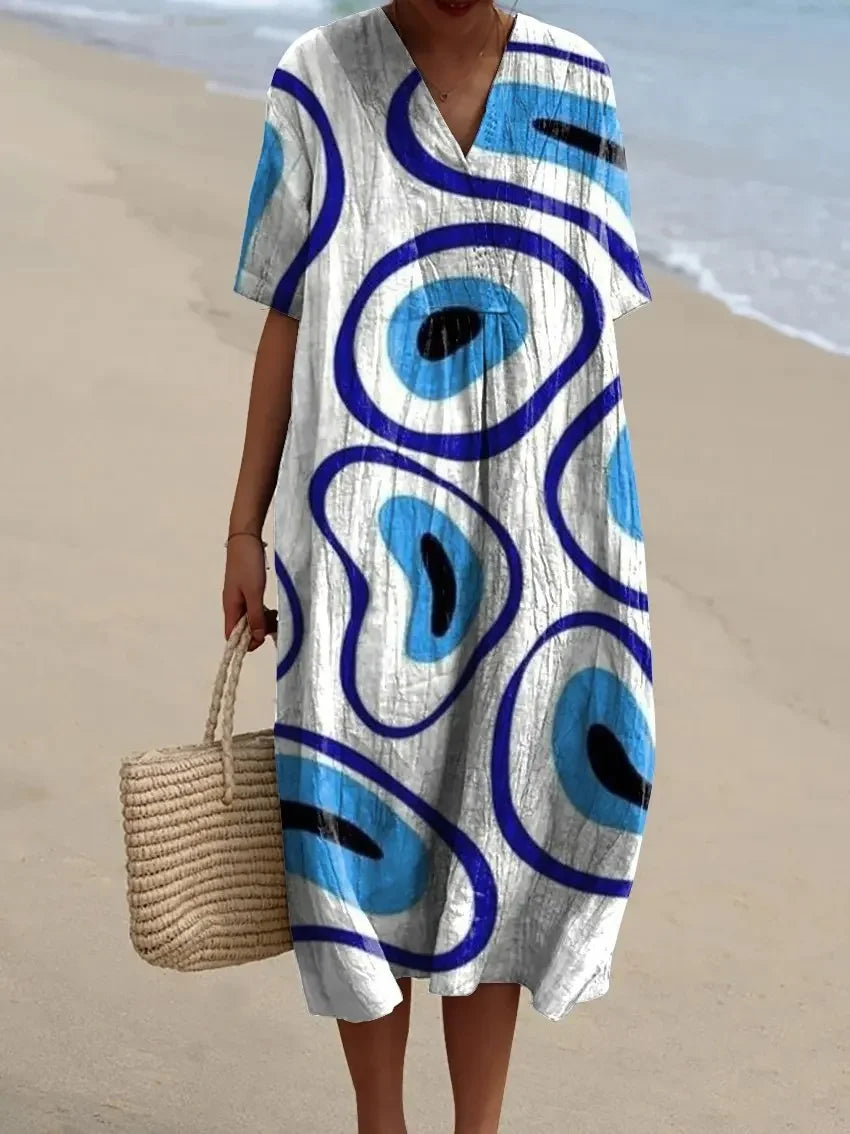 Damen Shirtkleid mit V-Ausschnitt und Taschen im Streifenmuster 9