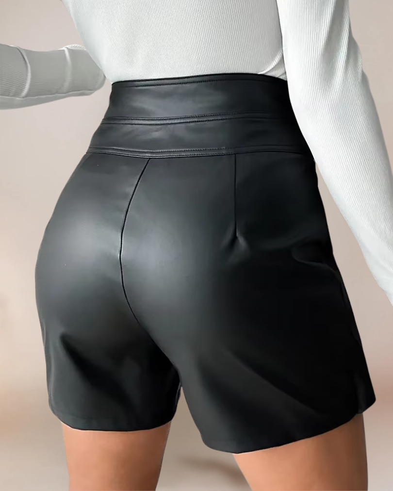 Damen Shorts Hochtailliert Patchwork Design aus PU Polyester 2