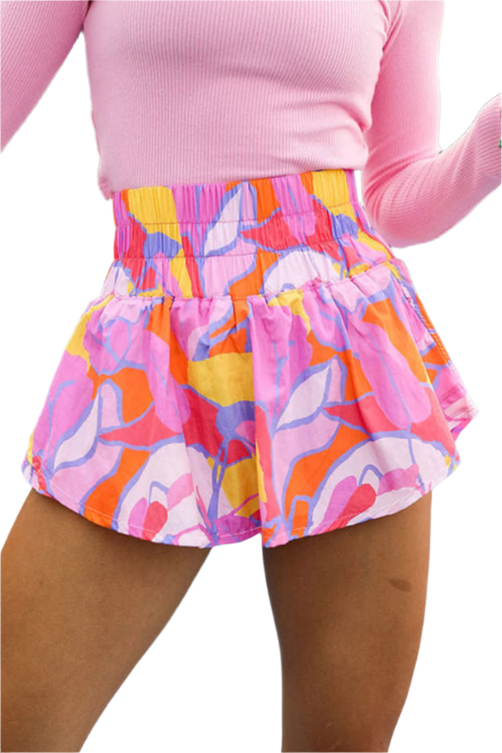 Damen Shorts mit Smockbund und abstraktem Print 0