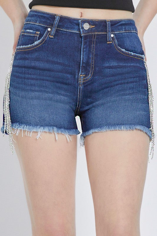 Damen Shorts mit hohen Taillen und Strassfransen 1