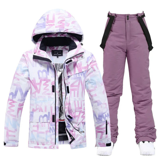 Damen Skianzug Winter Zweiteilig mit Kapuze und Trägerhose 0