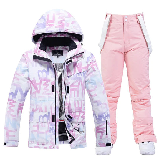 Damen Skianzug Winter Zweiteilig mit Kapuze und Trägerhose 1