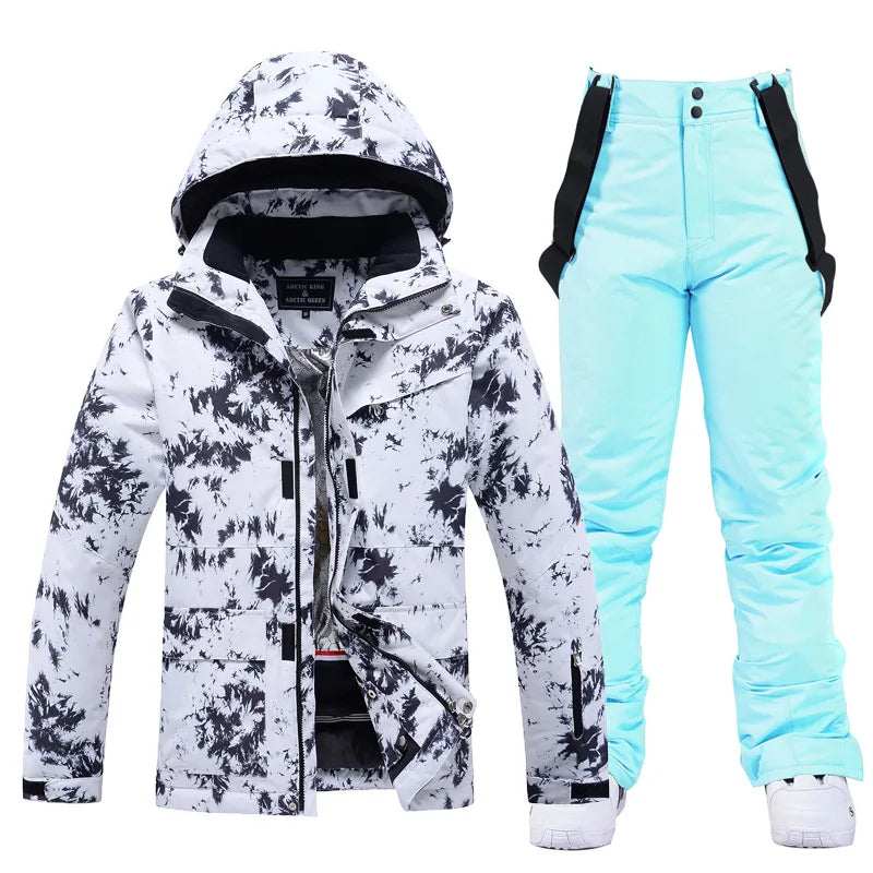 Damen Skianzug Winter Zweiteilig mit Kapuze und Trägerhose 11