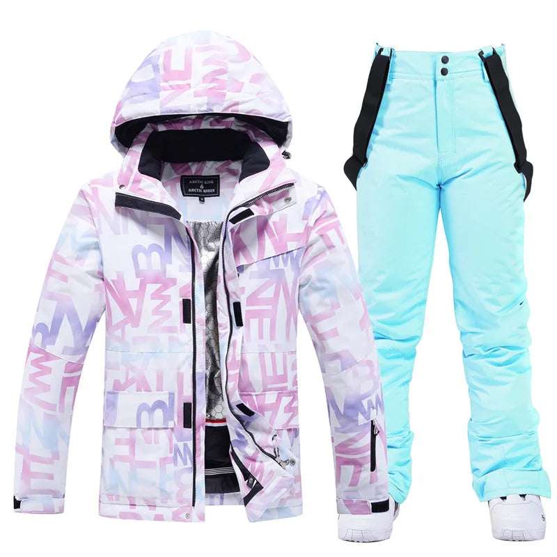 Damen Skianzug Winter Zweiteilig mit Kapuze und Trägerhose 4
