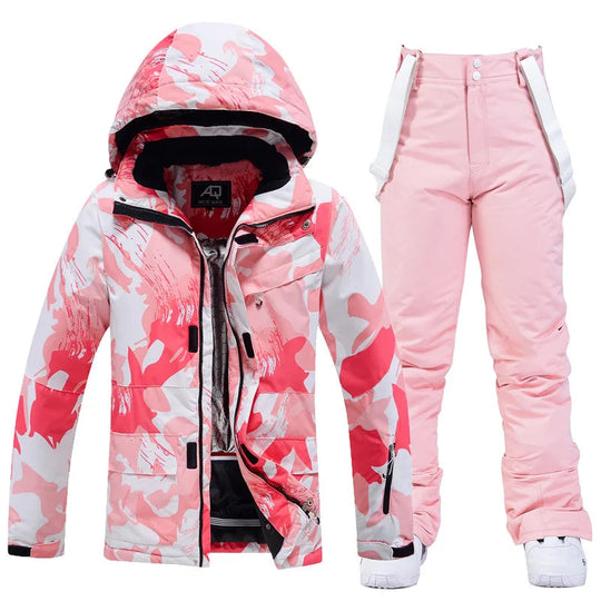 Damen Skianzug Winter Zweiteilig mit Kapuze und Trägerhose 5
