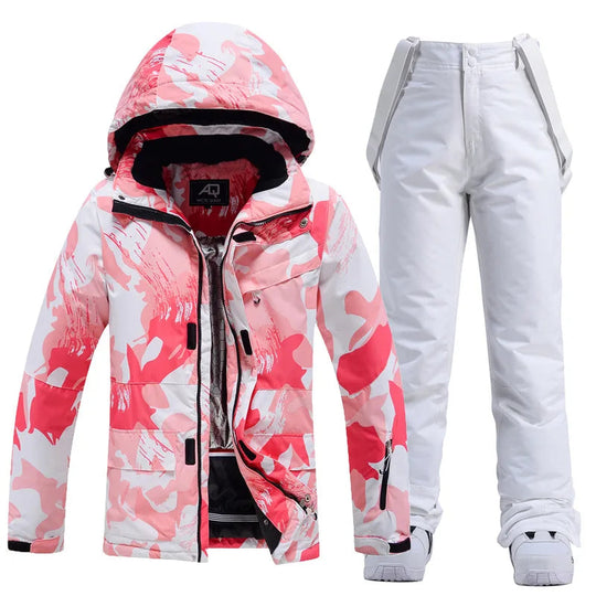 Damen Skianzug Winter Zweiteilig mit Kapuze und Trägerhose 7