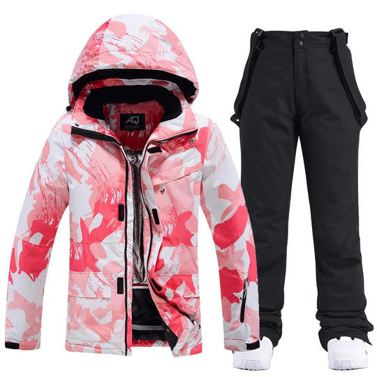 Damen Skianzug Winter Zweiteilig mit Kapuze und Trägerhose 8
