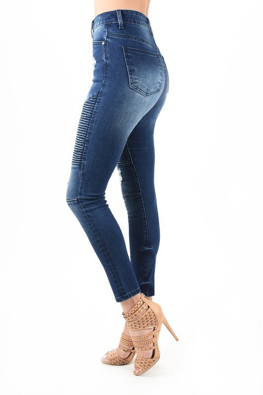 Damen Skinny Jeans Hohe Taille Zerstört Denim 2