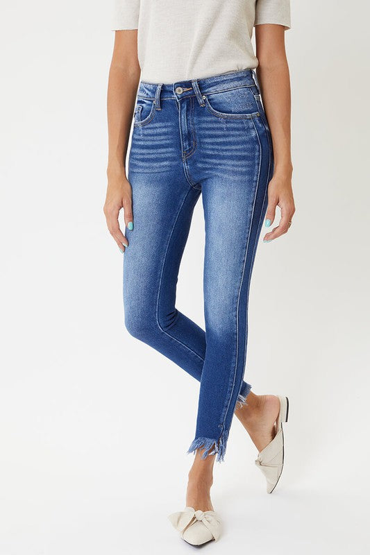 Damen Skinny Jeans mit hohem Bund und Saumdetails 4