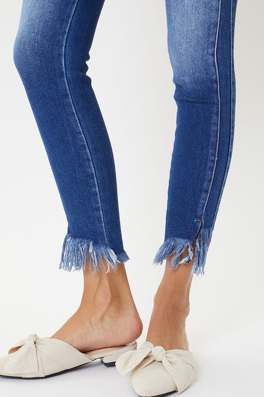 Damen Skinny Jeans mit hohem Bund und Saumdetails 5