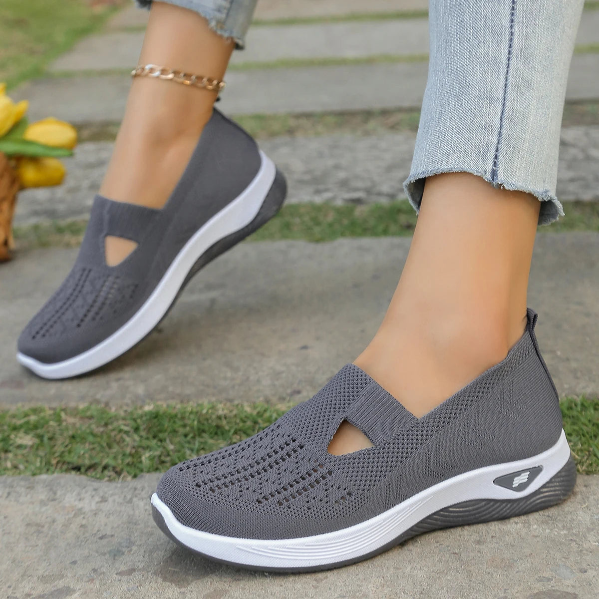 Damen Sneakers Leichte Flache Schuhe Atmungsaktives Material für Alle Jahreszeiten 5