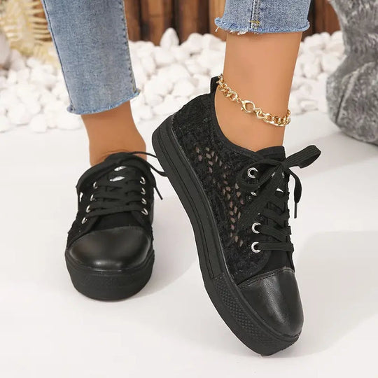Damen Sneakers Offenes Obermaterial Mit Veterschluss und Plateau-Sohle 4