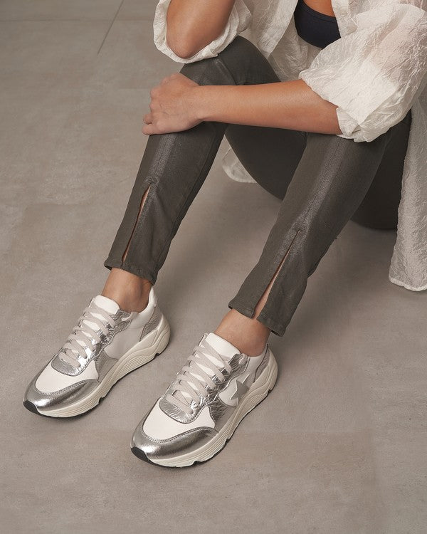 Damen Sneakers Sportlich Casual Silber 2