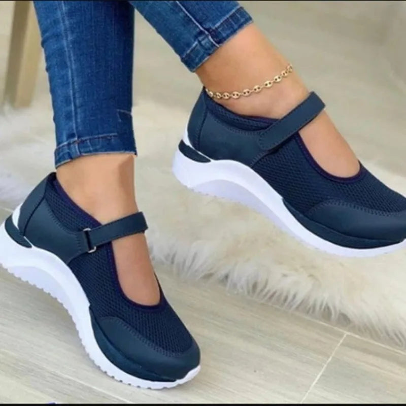 Damen Sneakers Strick Rundkopf Dicke Sohle Freizeit Schuhe 1