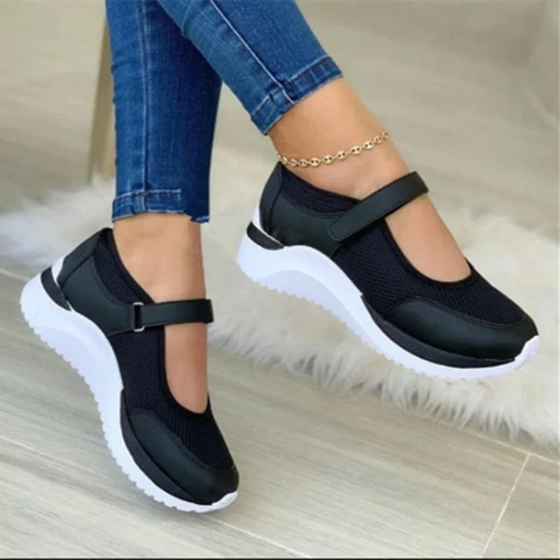 Damen Sneakers Strick Rundkopf Dicke Sohle Freizeit Schuhe 2