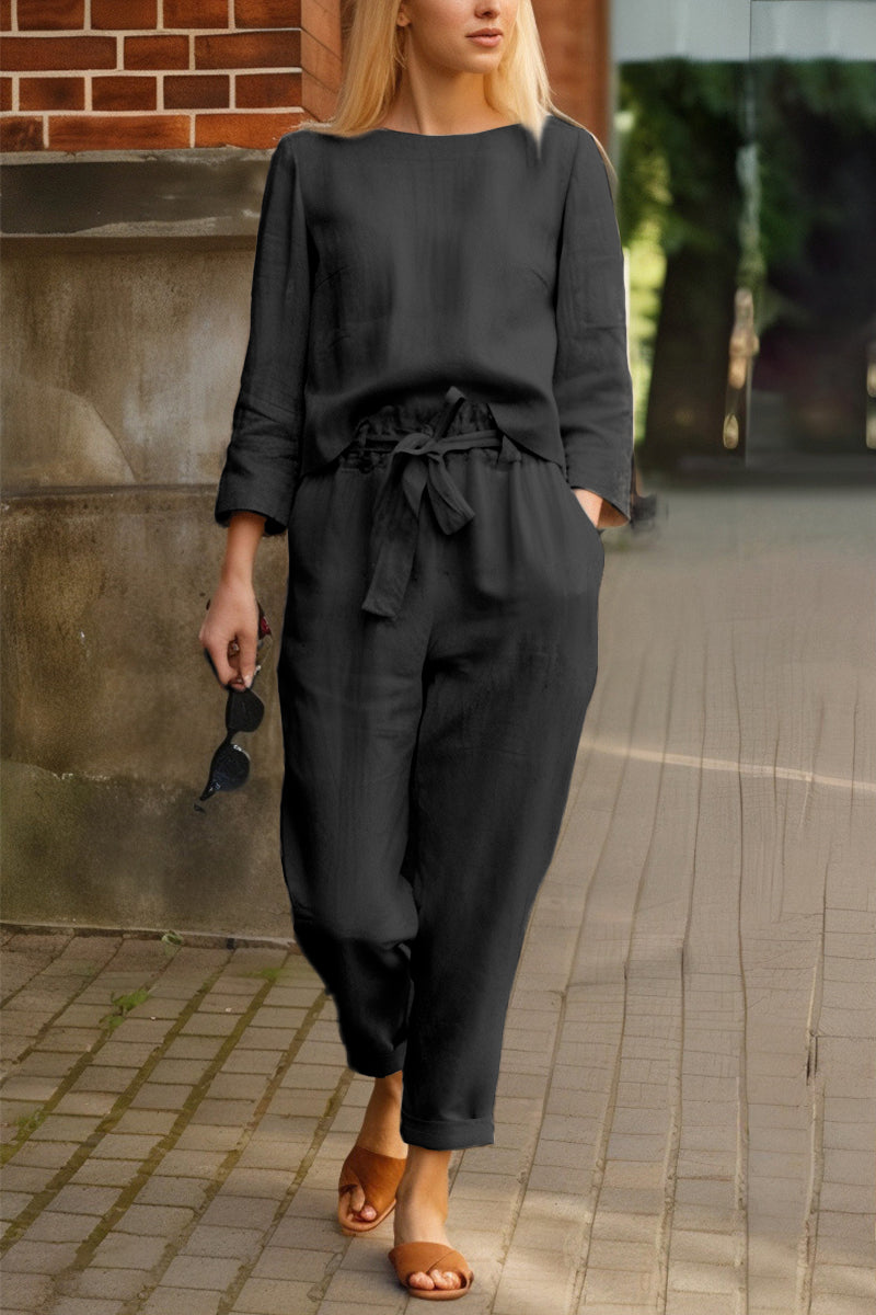 Damen Sommer Set Baumwolle Leinen Lässig 4