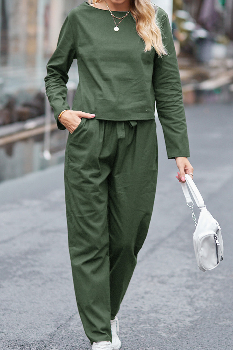 Damen Sommer Set Baumwolle Leinen Lässig 8