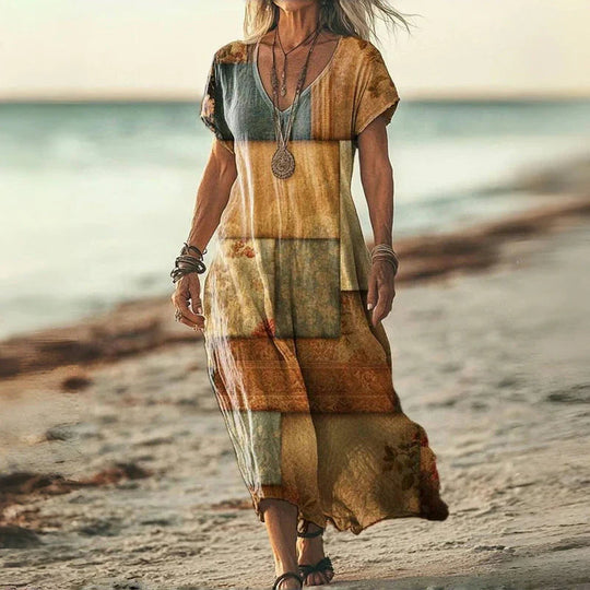 Damen Sommerkleid V-Ausschnitt Fließender Stoff 1
