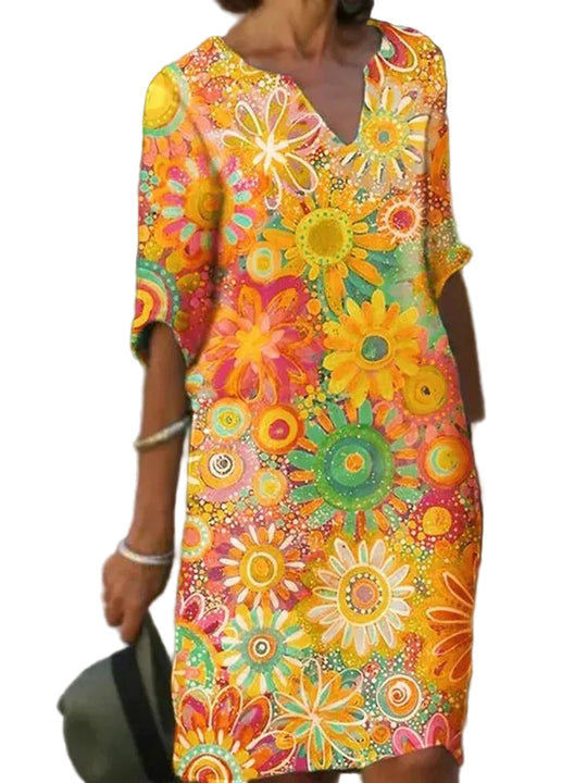 Damen Sommerkleid V-Ausschnitt mit Blumenmuster 0