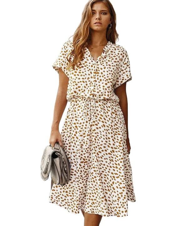 Damen Sommerkleid Vintage Stil mit Mittelärmeln und Leopardenprint 0