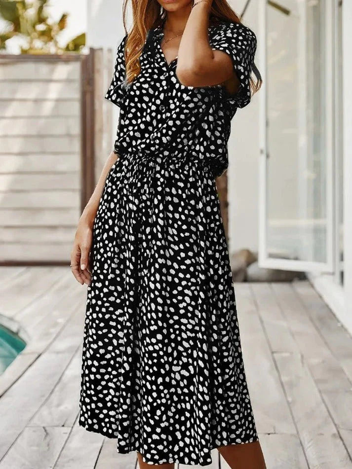 Damen Sommerkleid Vintage Stil mit Mittelärmeln und Leopardenprint 5