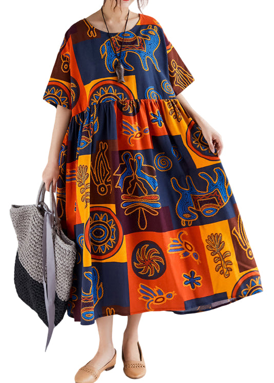 Damen Sommerkleid mit Blumenmuster und O-Ausschnitt 0