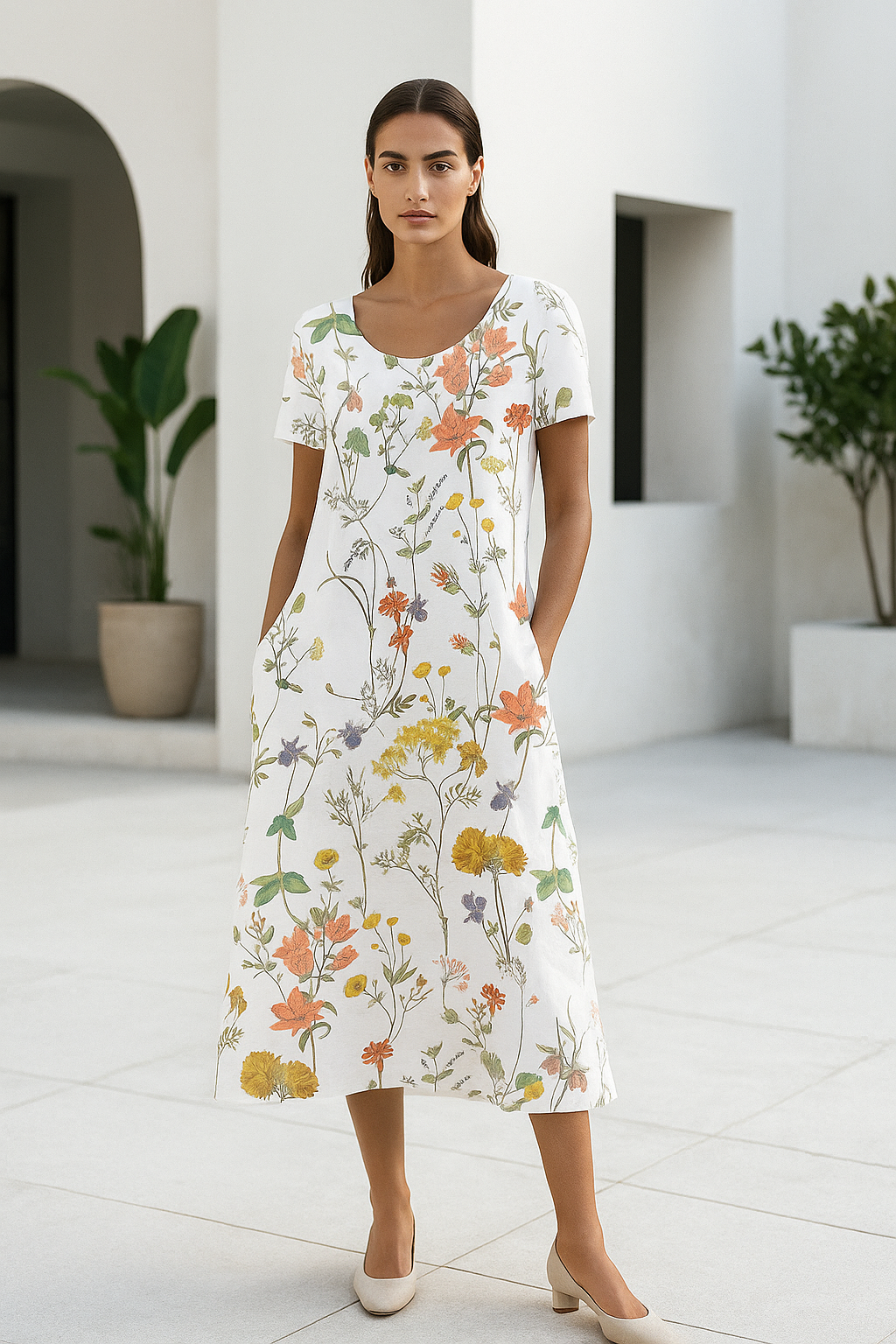 Damen Sommerkleid mit Blumenmuster und kurzen Ärmeln 1