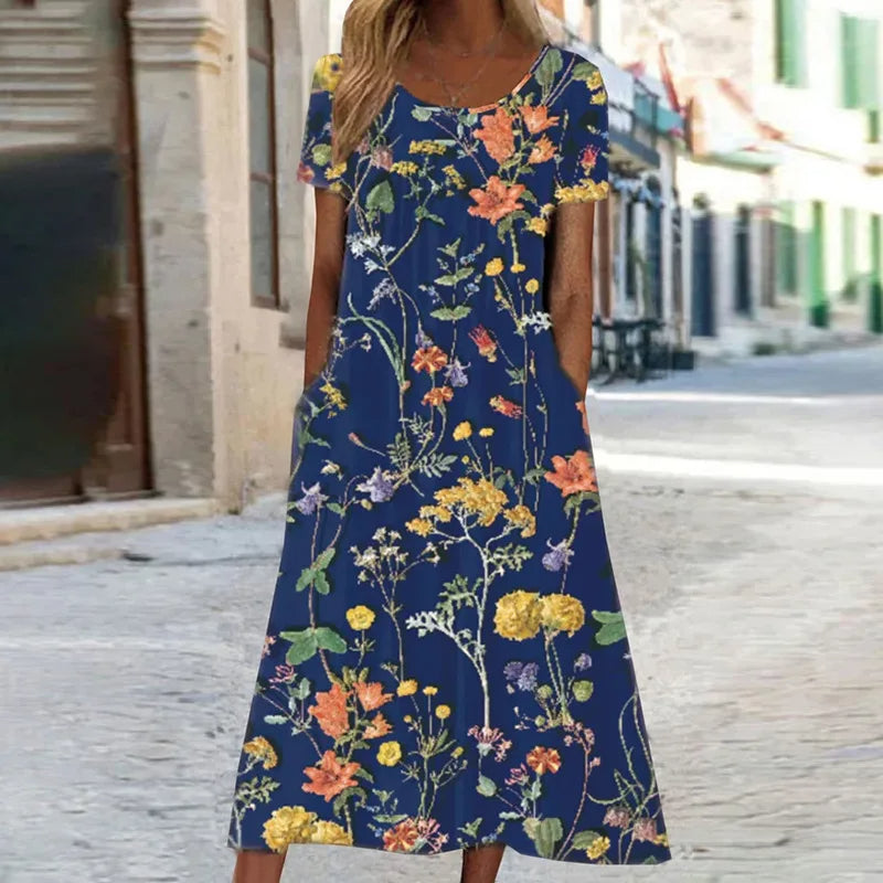 Damen Sommerkleid mit Blumenmuster und kurzen Ärmeln 4