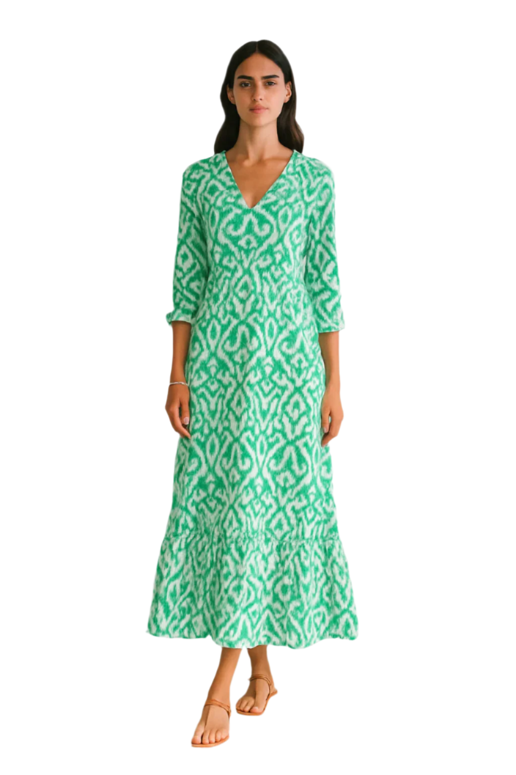 Damen Sommerkleid mit V-Ausschnitt und halben Ärmeln 0